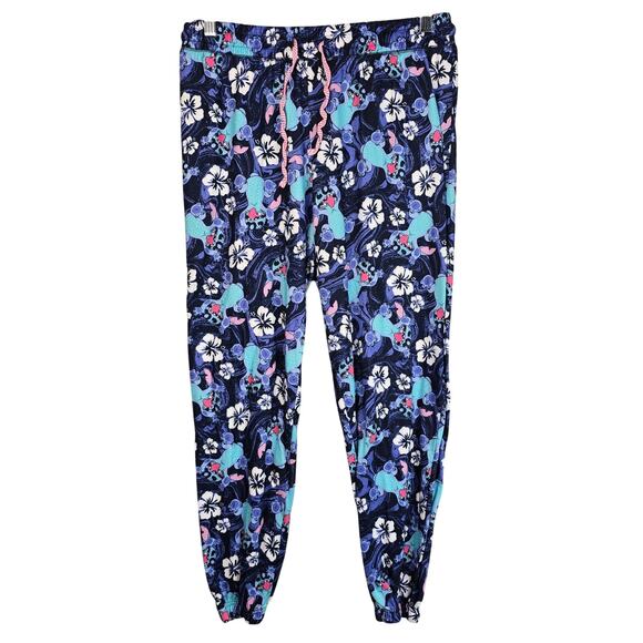 Disney Other - Disney Stitch Pajama Pants Womens Large 12/14 Blue Hibiscus Lounge Sleep Joggers